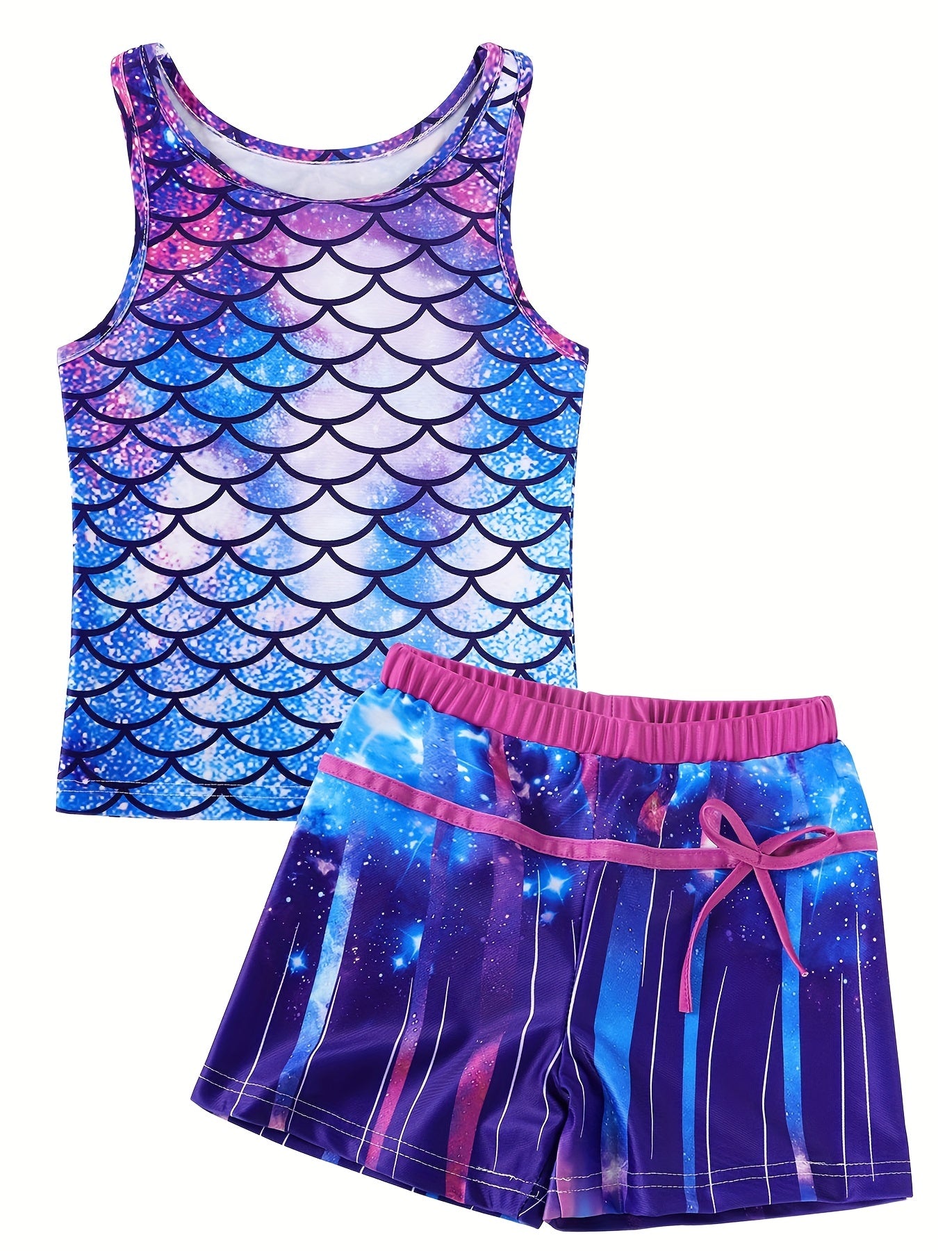 Girls Mermaid Scale Bikini Swimsuit Set Stretch Casual Kids Summer
