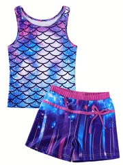 Girls Mermaid Scale Bikini Swimsuit Set Stretch Casual Kids Summer