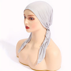 Pleated Turban Cap Long Tail Bonnet Women's Beanie Chemo Hats