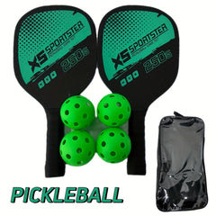 Wooden Pickleball Paddle Set with 2 Handles, 4 Balls & Bag