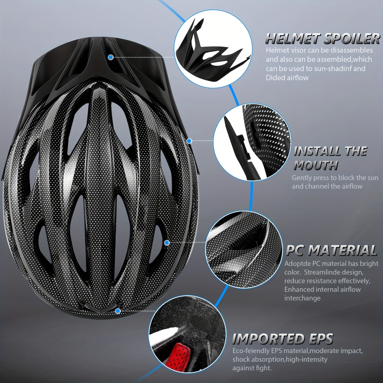 Adult Lightweight Bike Helmet Men Women Comfort With Pads&Visor