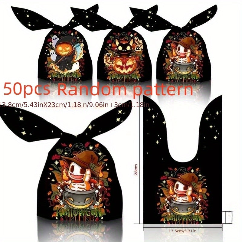 50pcs Halloween Treat Candy Bag Ghost Skull Pumpkin Bundle Pocket Drawstring