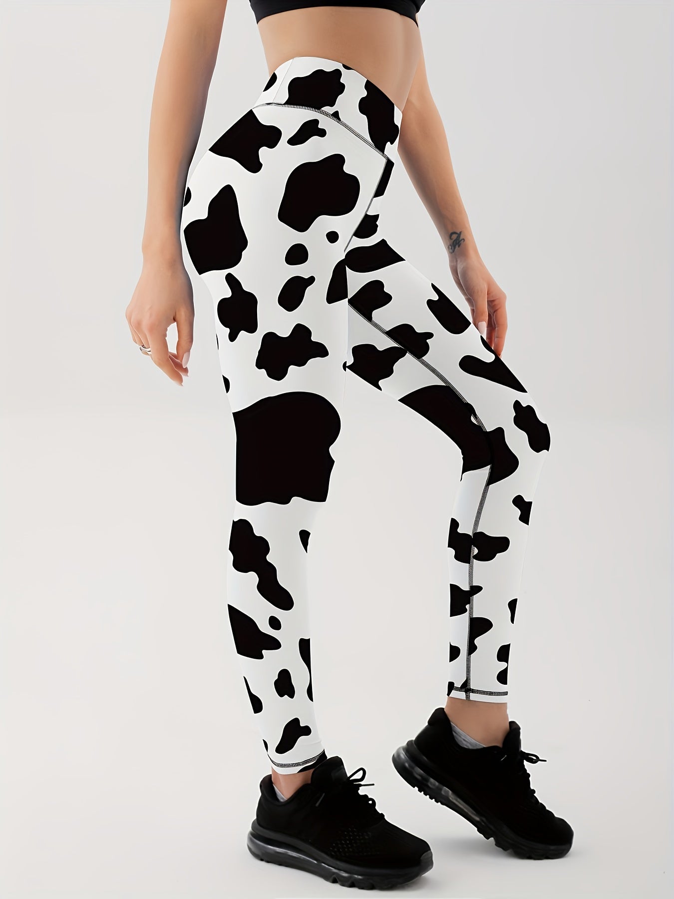 Cow Print High Waist Yoga Leggings Slim Fit Gym Sports Pants Women's Activewear