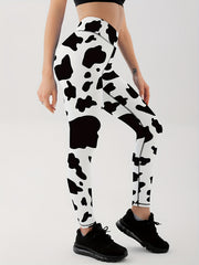 Cow Print High Waist Yoga Leggings Slim Fit Gym Sports Pants Women's Activewear