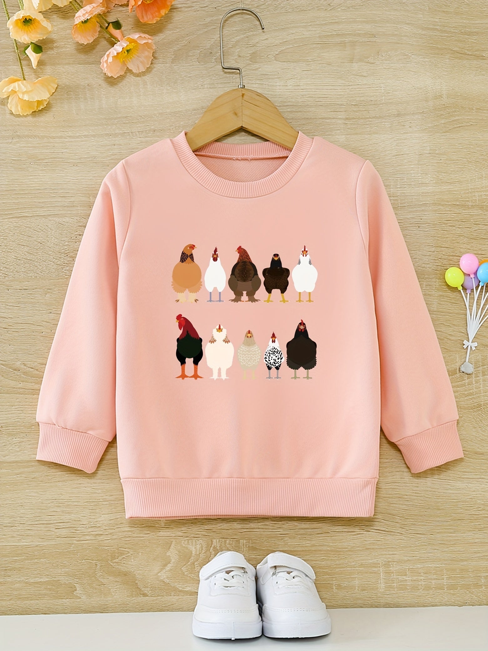 Farm Chicken And Hens Graphic Girls Sweatshirt Toddler Kids Tops