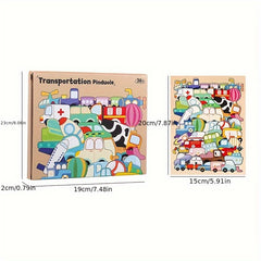 Colorful Dinosaur Traffic Puzzle Wooden Toy Enhances Recognition & Motor Skills