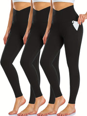 High Waist Sports Leggings With Pockets Tummy Control Soft Running Yoga Pants
