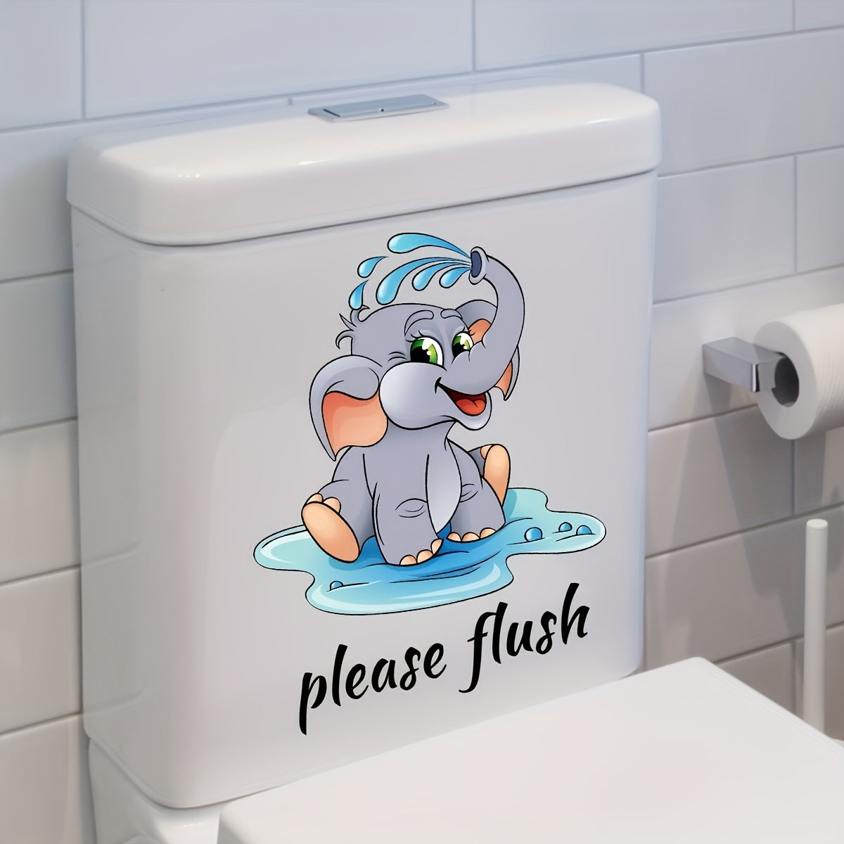 Cartoon Elephant Toilet Lid Sticker - Fun Family Reminder to Flush