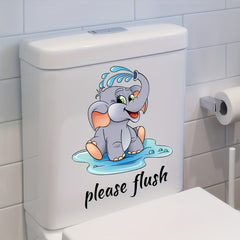 Cartoon Elephant Toilet Lid Sticker - Fun Family Reminder to Flush