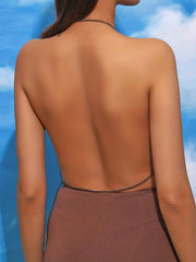 Rhinestone Cowl Neck Chain Halter Top For Beach Party