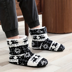 Christmas Plush Cozy House Slippers Anti-skid Slip-on Shoes Bootie for Men