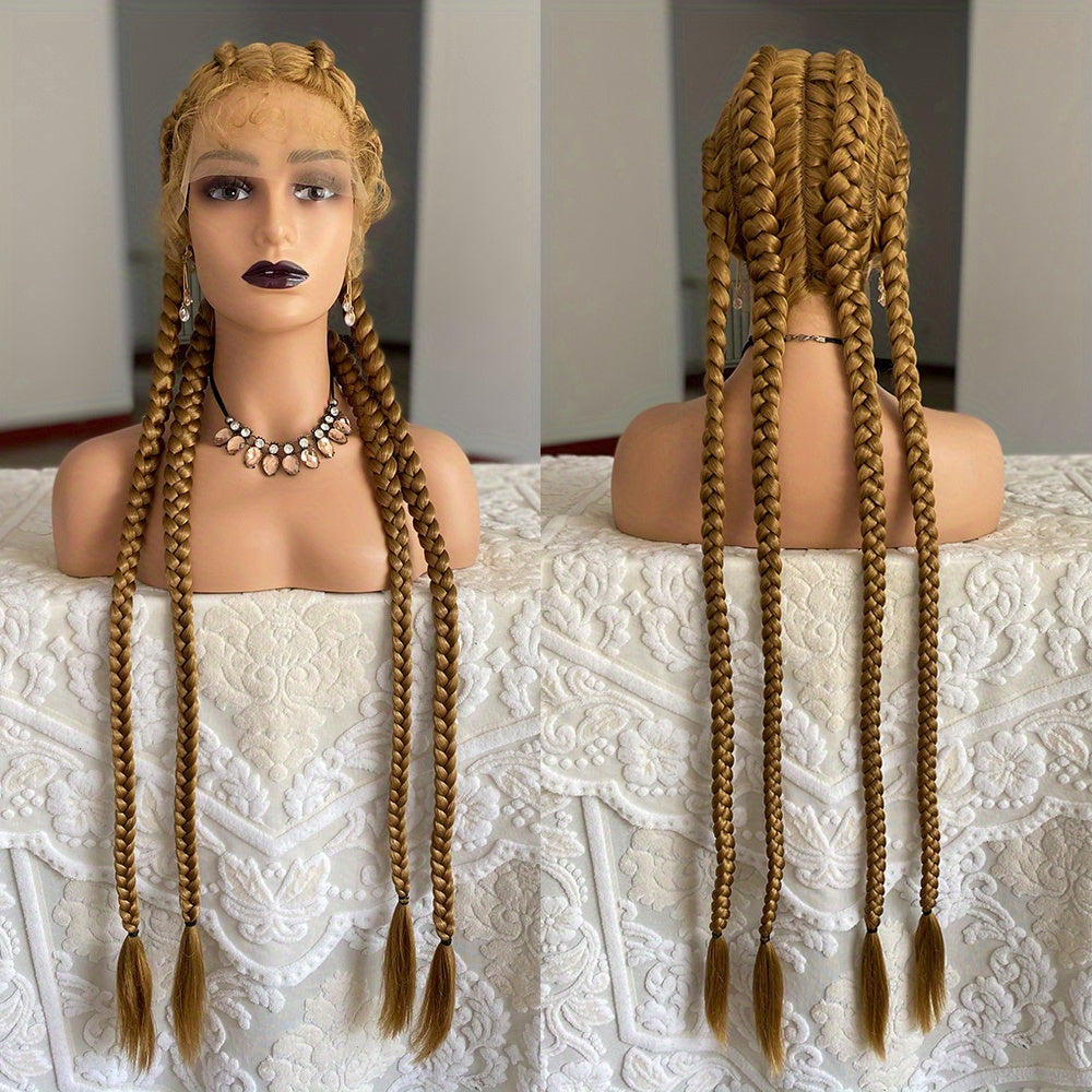 Synthetic Lace Front Wig Braided Wigs With Baby Hair Natural Blonde