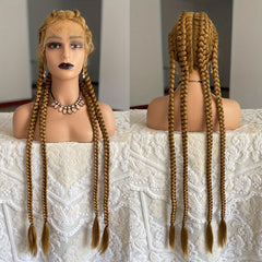 Synthetic Lace Front Wig Braided Wigs With Baby Hair Natural Blonde