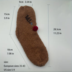 4 Pairs Christmas Velvet Socks Tree Decoration Men Women Mid-calf Sleeping Socks