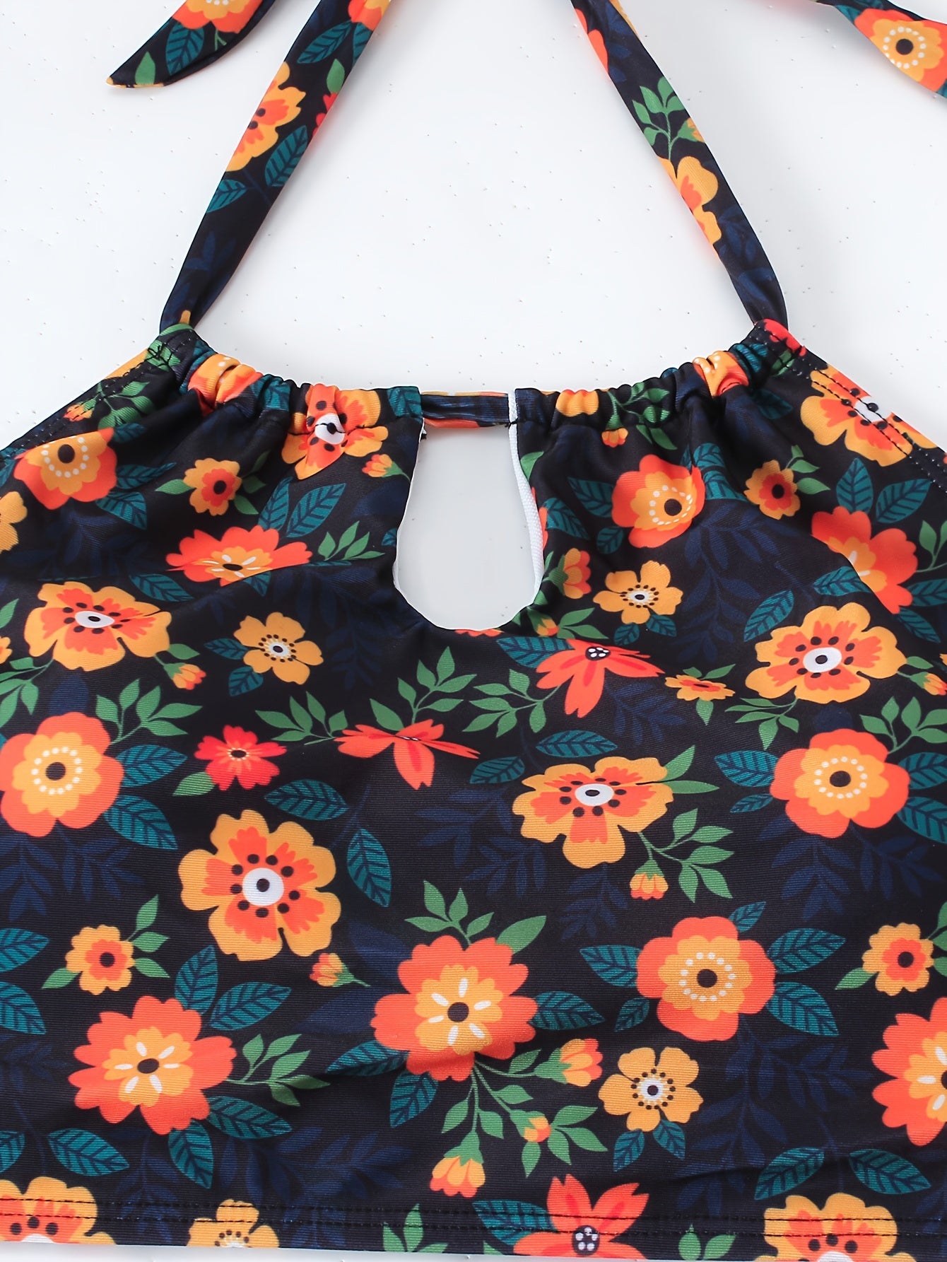 Floral Print Backless Halter Bikini Set