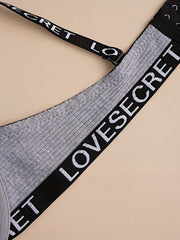 Letter Print Push Up Bra Comfy & Breathable Everyday Bra