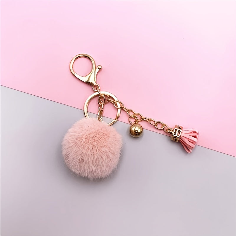 Funny Plush Ball Keychain with Bowknot Tassel Fruit Snap Hook