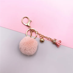 Funny Plush Ball Keychain with Bowknot Tassel Fruit Snap Hook