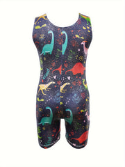 Girls Dino Print Gymnastics Outfits Comfy Workout Clothes