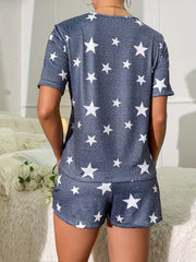 Star Print Pajamas Set Short Sleeve Crew Neck Top & Shorts Women's Sleepwear
