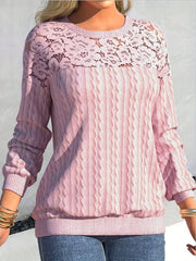 Lace Sleeve Knit Top - Round Neck