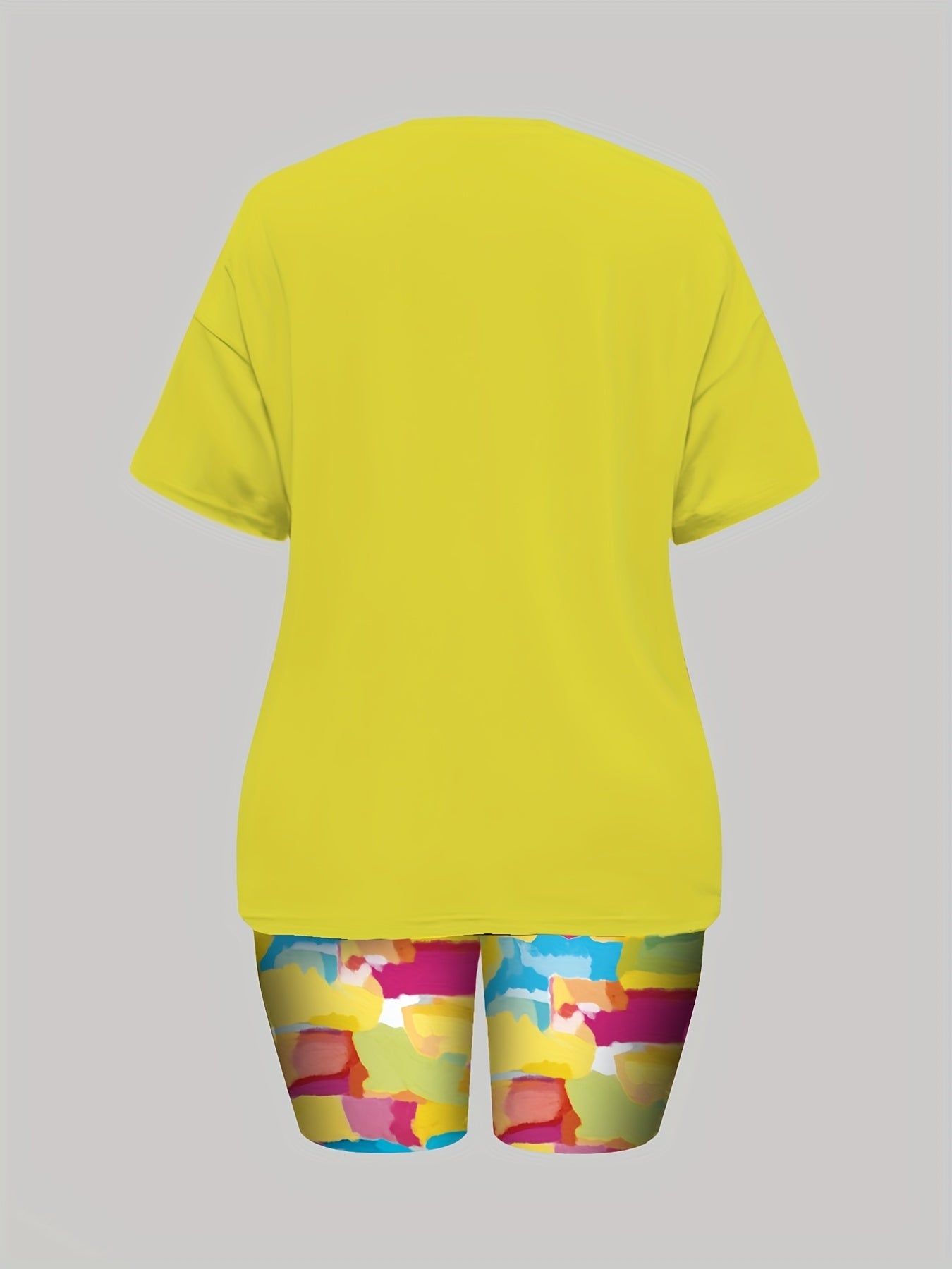 Cross Print Tee & Shorts Set Casual 2pcs Outfits Women's Clothing
