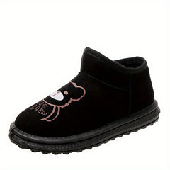 Women's Bear Pattern Plush Thermal Snow Boots Slip-on Flat Walking Shoes