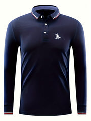 Sail Boat Pattern Men's Long Sleeve Polo Shirt
