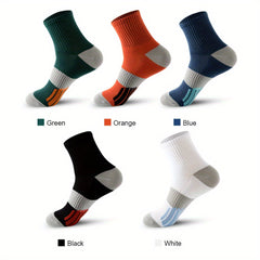 5 Pairs Men's Cotton Breathable Mid-calf Sport Socks