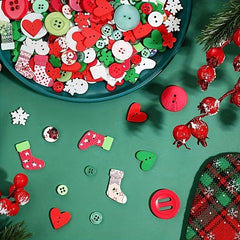 50pcs Mixed Christmas Wooden Buttons Mini Snowflake Christmas Socks DIY Sewing