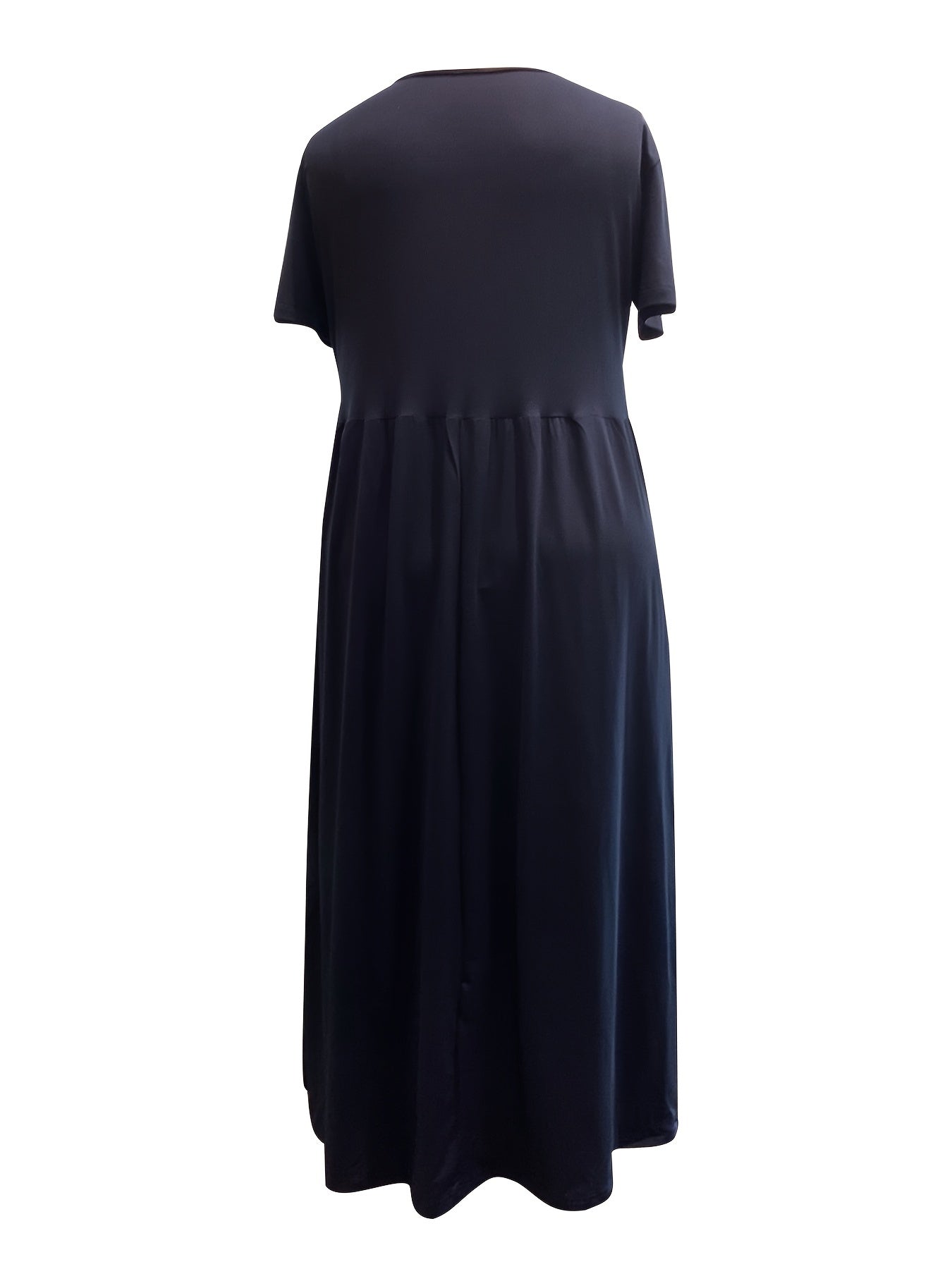 Plus Size Solid Short Sleeve Maxi Dress With Pockets