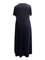 Plus Size Solid Short Sleeve Maxi Dress With Pockets