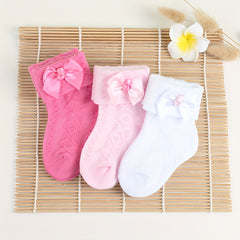 4pairs Baby Girls Kids Mesh Breathable Comfy Crew Socks with Bow Decoration