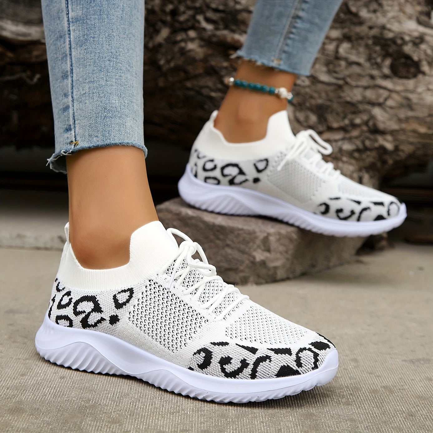 Leopard Print Sneakers Lightweight Running Shoes