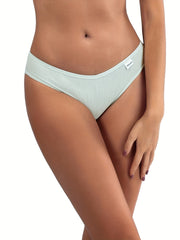 3 Pcs Solid Ribbed Briefs Seamless Stretch Panties Women's Lingerie