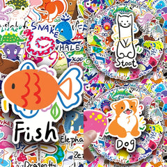 100pcs Cartoon Animal Letter Word Waterproof DIY Stickers