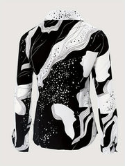 Colorblock Baroque Print Button Up Blouse