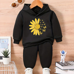 Sunflower Butterfly Print Baby Outfit Set for Fall Winter