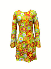 Hippie Halloween Cosplay Dress Long Sleeve Random Print Party Dress