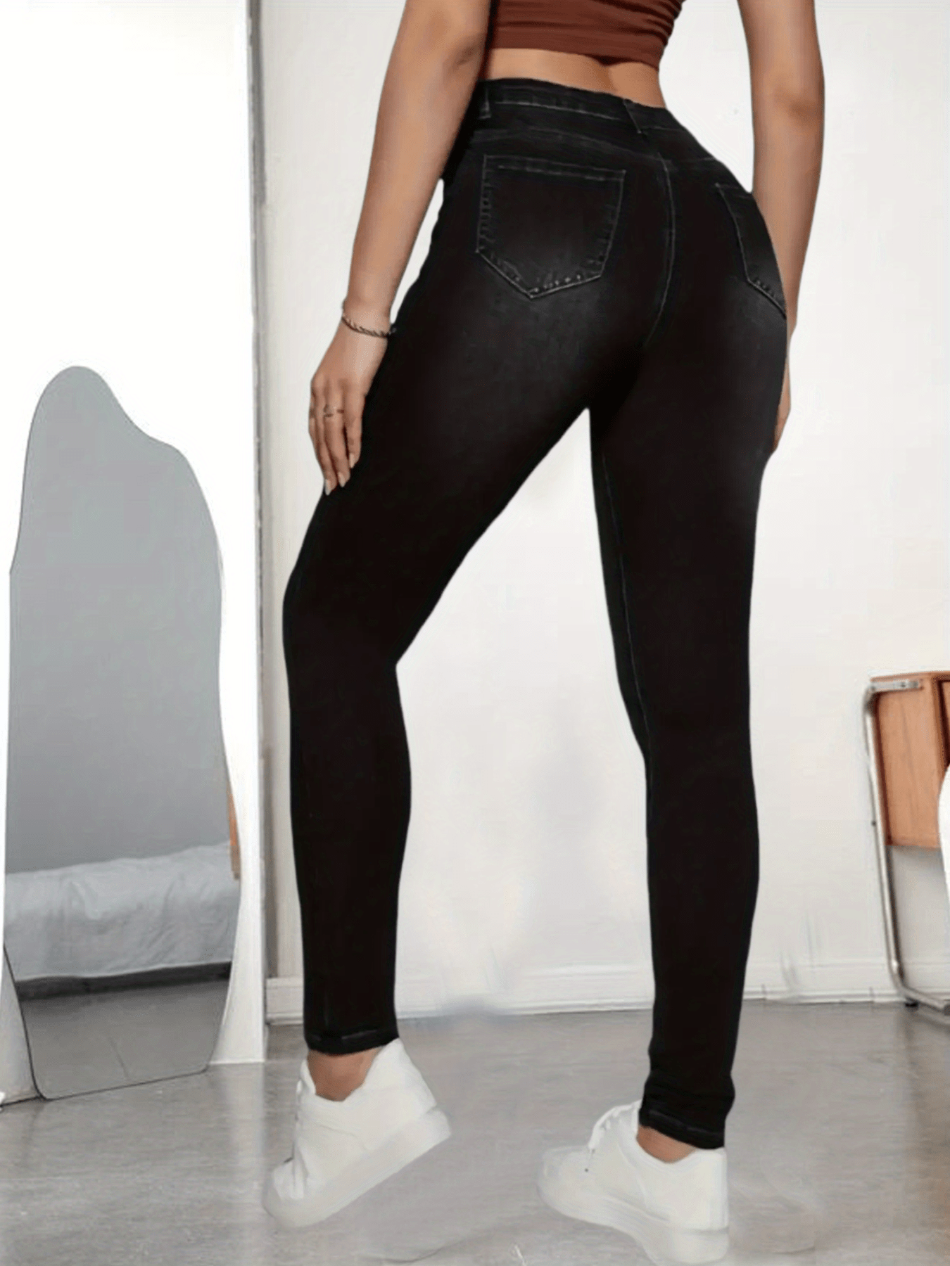 Water Ripple Embossed High Waist Skinny Jeans Women's Denim