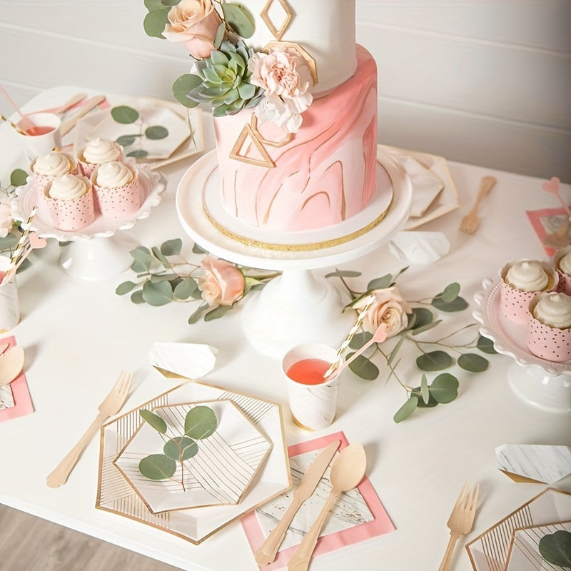 Disposable Stripe Gilded Party Tableware Set
