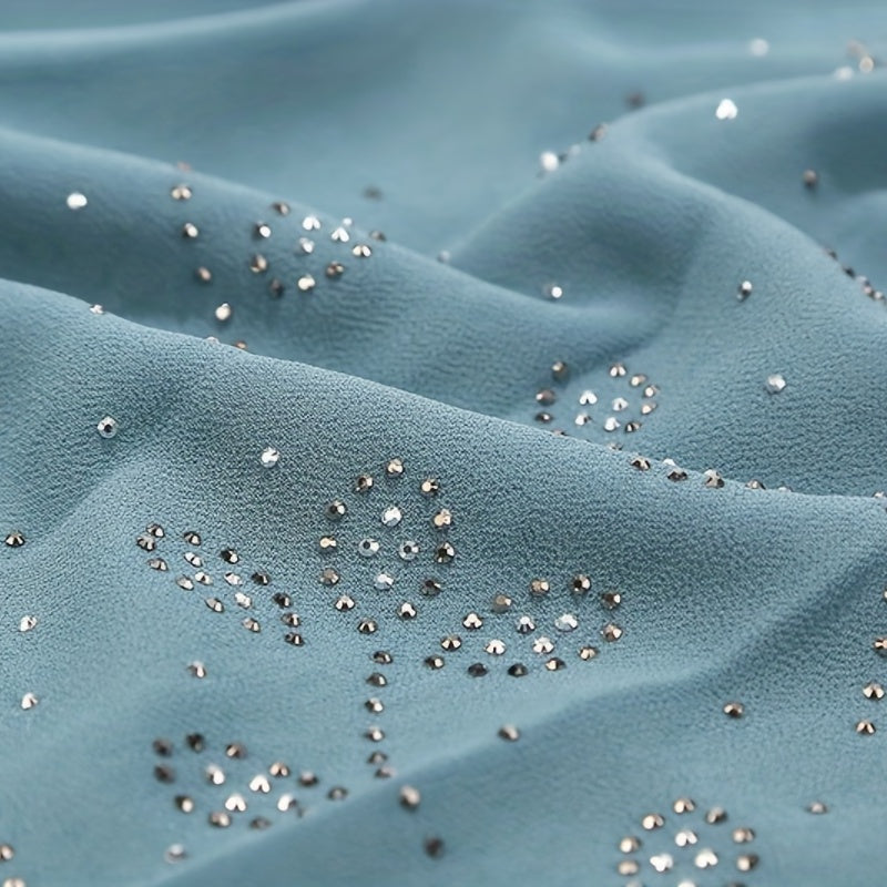 Chiffon Scarf Rhinestone Leaf Decor Hijab Classic Shawl