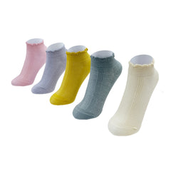 Solid Curly Trim Short Socks Casual Ankle Socks Women's Stockings
