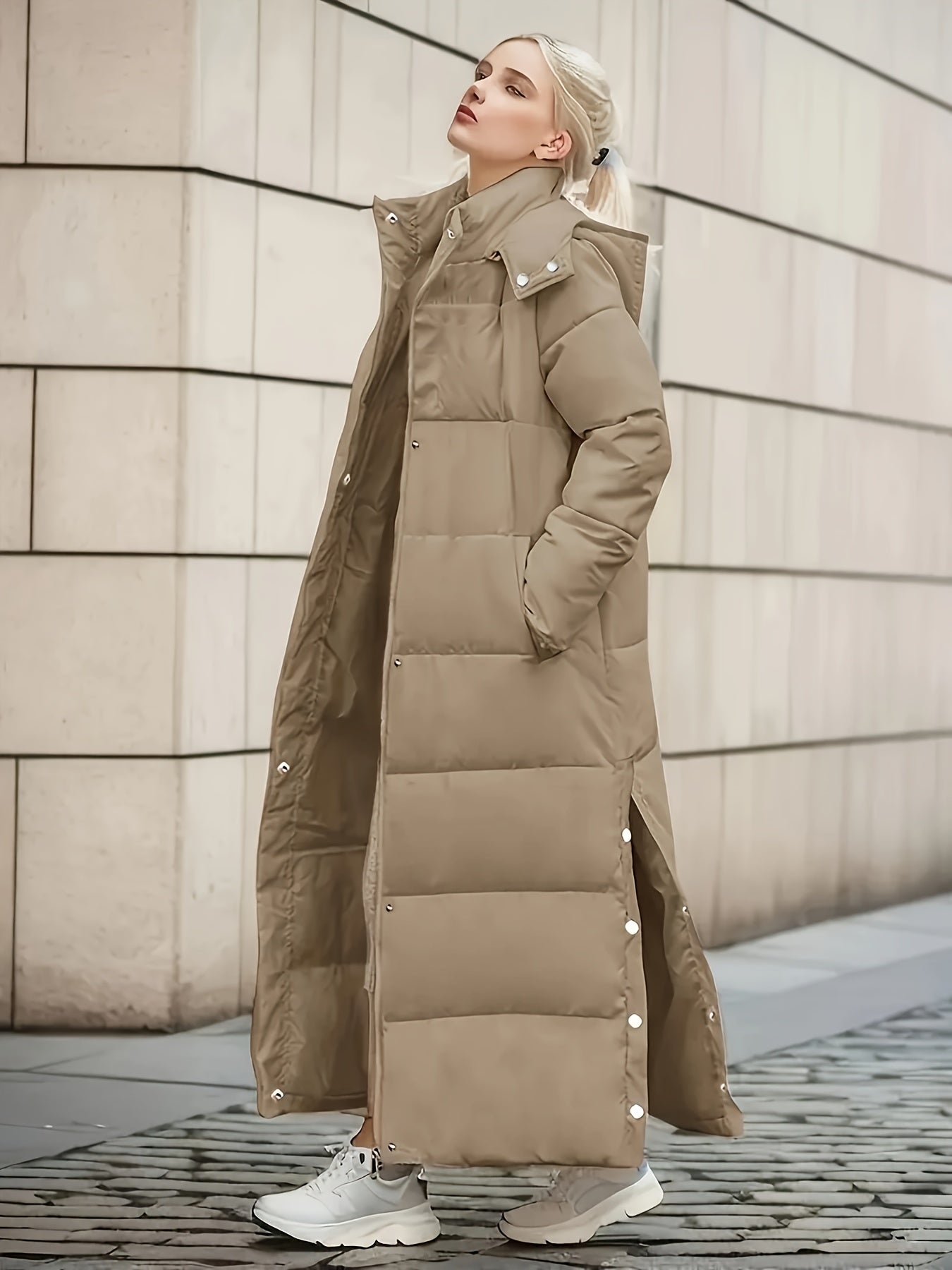 Long Puffer Coat Over The Knee Hooded Jacket Women's Clothing