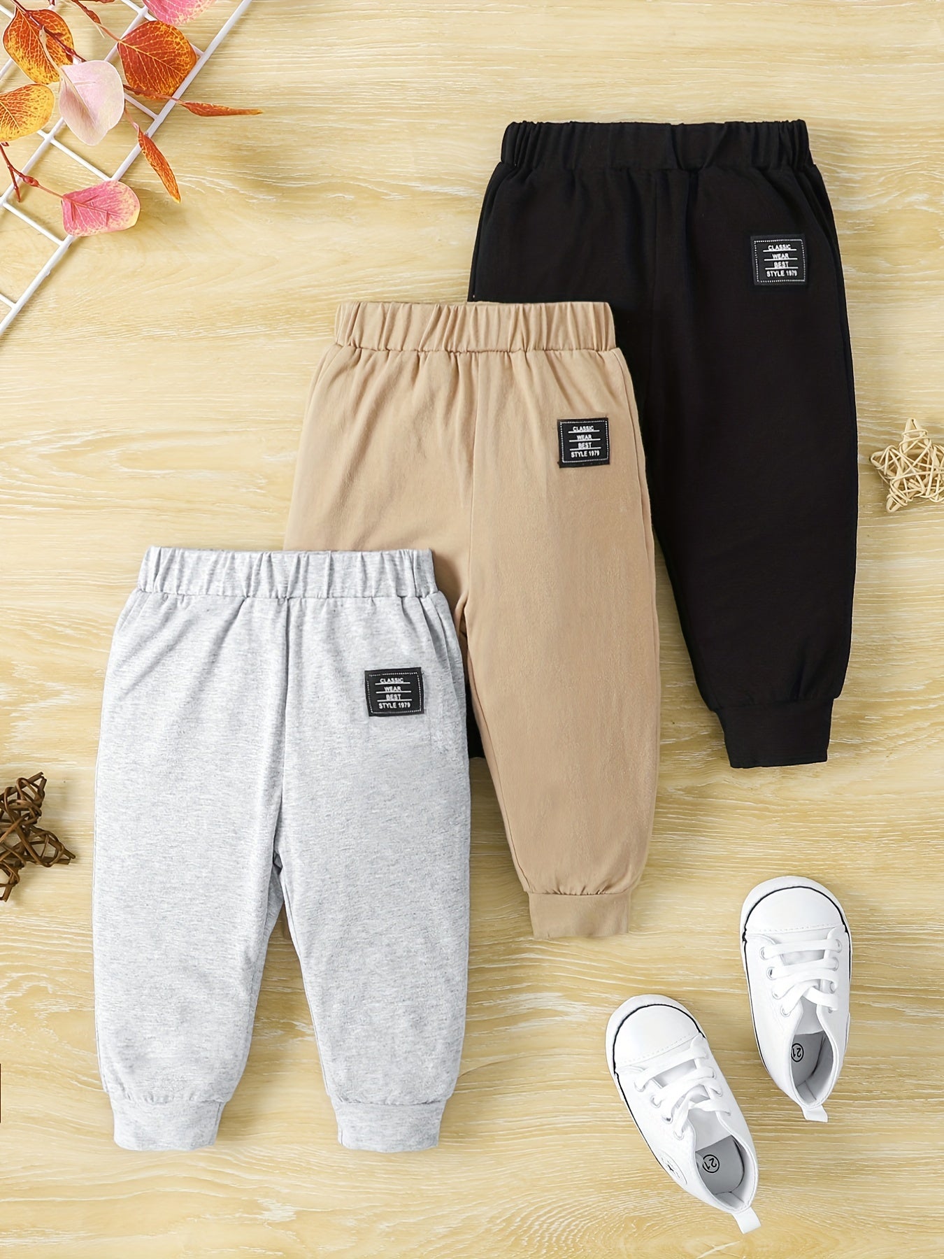 Baby Boys Solid Cotton Sweatpants 3pcs Set