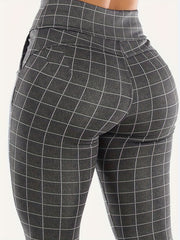 Grid Print Wideband Leggings with Pockets