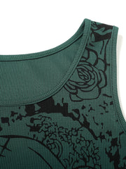 Y2K Grunge Skull & Rose Print Tank Top