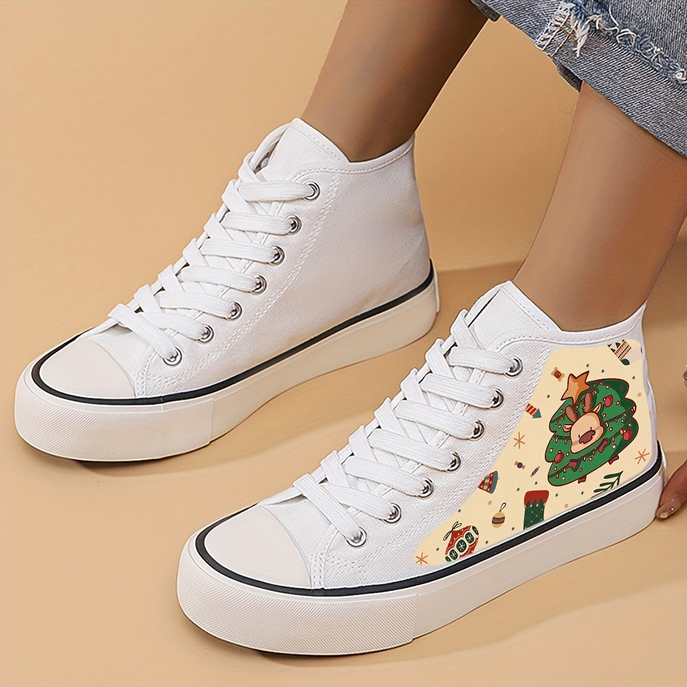 Christmas Tree Print Lightweight High Top Canvas Sneakers