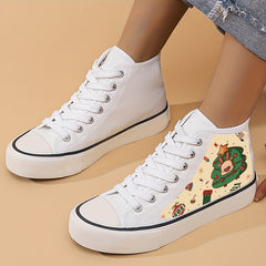 Christmas Tree Print Lightweight High Top Canvas Sneakers