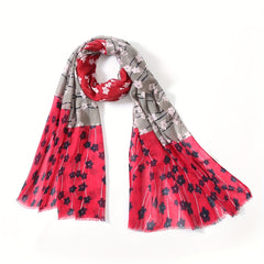 Flower Print Raw Edge Scarf Classic Block Shawl Casual Windproof Head Wrap